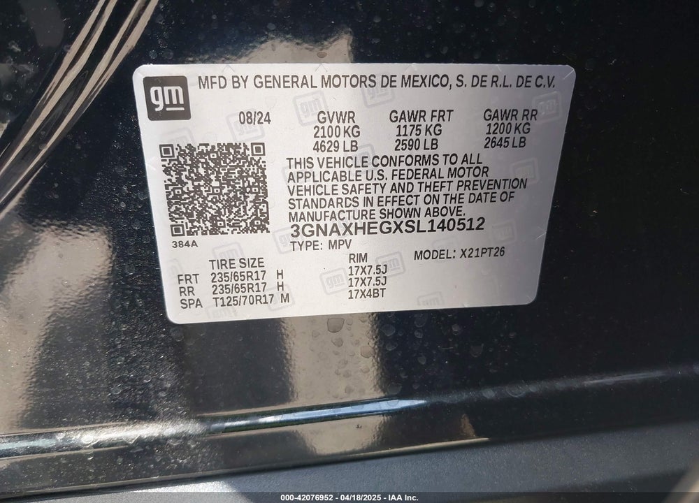 2025 CHEVROLET EQUINOX FWD LT VIN: 3GNAXHEGXSL140512