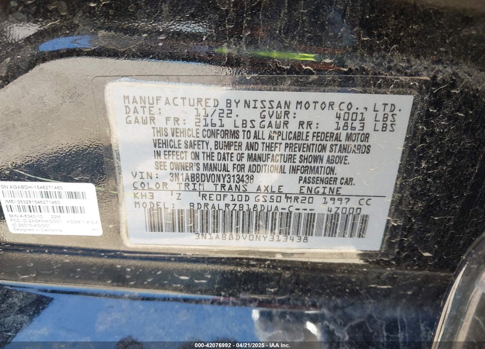 2022 NISSAN SENTRA SR XTRONIC CVT VIN: 3N1AB8DV0NY313438
