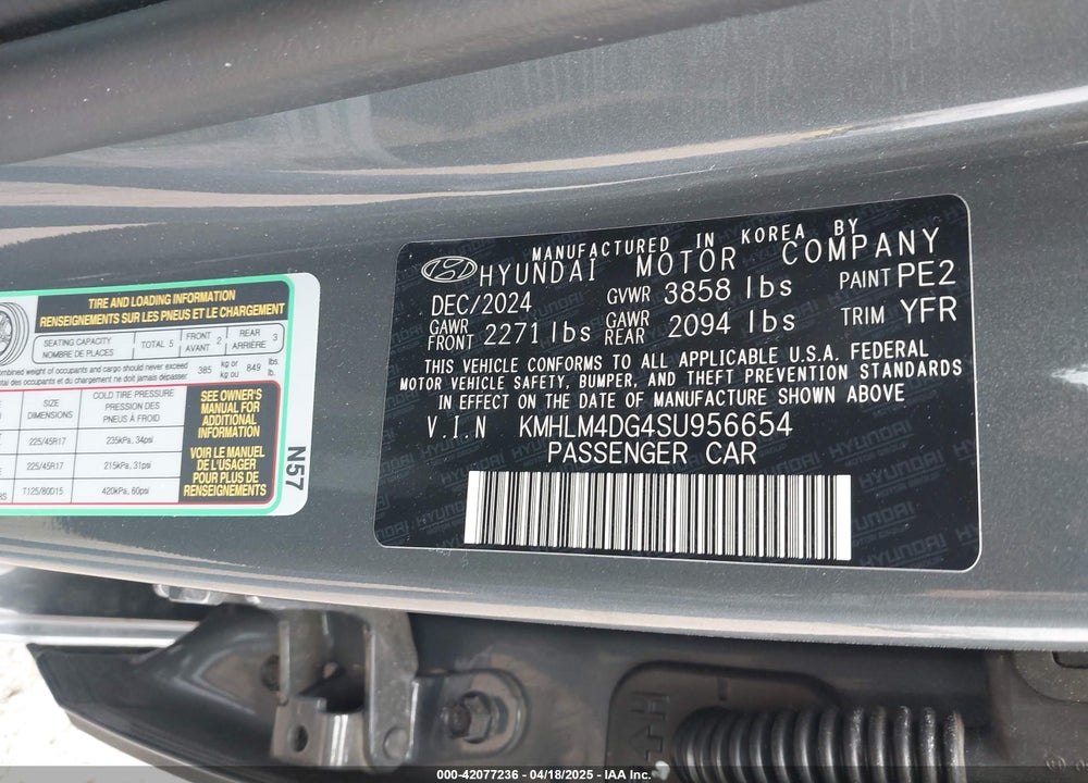 2025 HYUNDAI ELANTRA SEL SPORT VIN: KMHLM4DG4SU956654