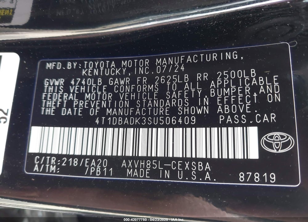 2025 TOYOTA CAMRY SE VIN: 4T1DBADK3SU506409
