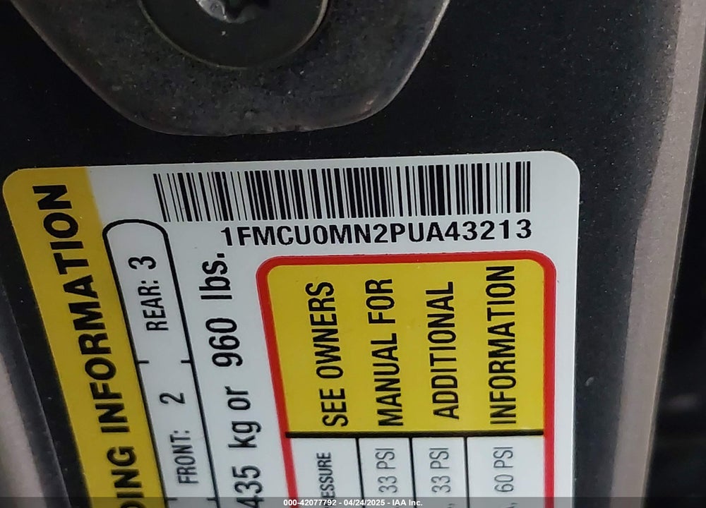 2023 FORD ESCAPE VIN: 1FMCU0MN2PUA43213