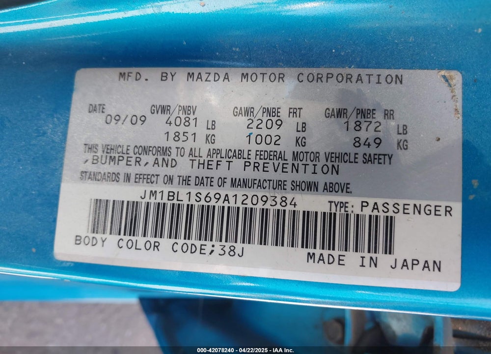 2010 MAZDA MAZDA3 VIN: JM1BL1S69A1209384