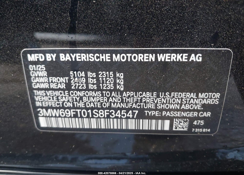 2025 BMW M340I XDRIVE VIN: 3MW69FT01S8F34547