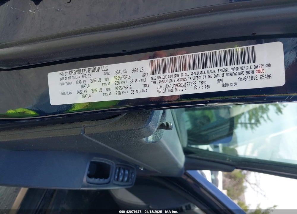 2012 JEEP LIBERTY SPORT VIN: 1C4PJMAK0CW177278