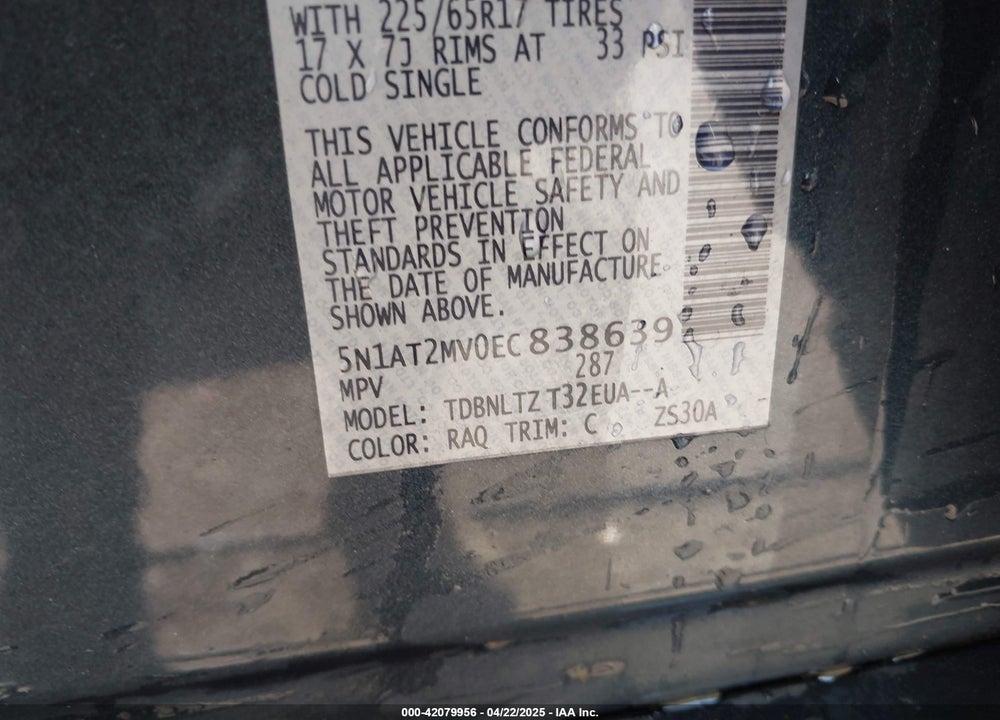 2014 NISSAN ROGUE VIN: 5N1AT2MV0EC838639