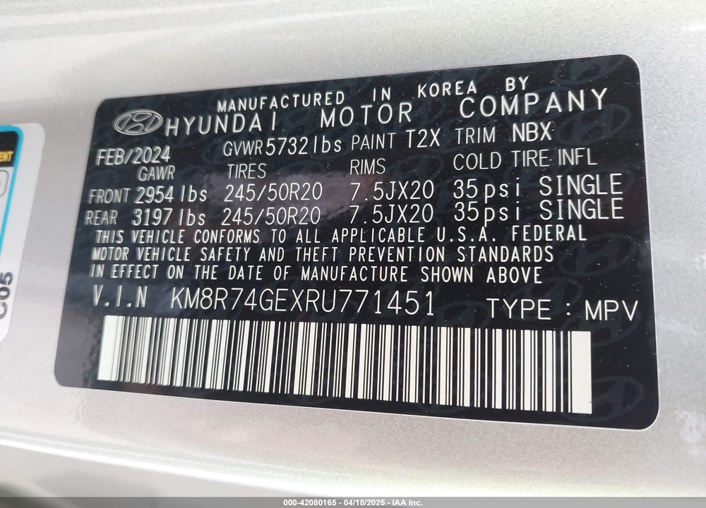 2024 HYUNDAI PALISADE CALLIGRAPHY VIN: KM8R74GEXRU771451