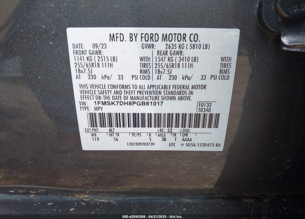 2023 FORD EXPLORER XLT VIN: 1FMSK7DH8PGB81017