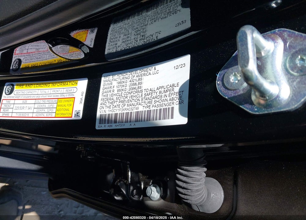2024 HONDA ACCORD EX VIN: 1HGCY1F3XRA032749