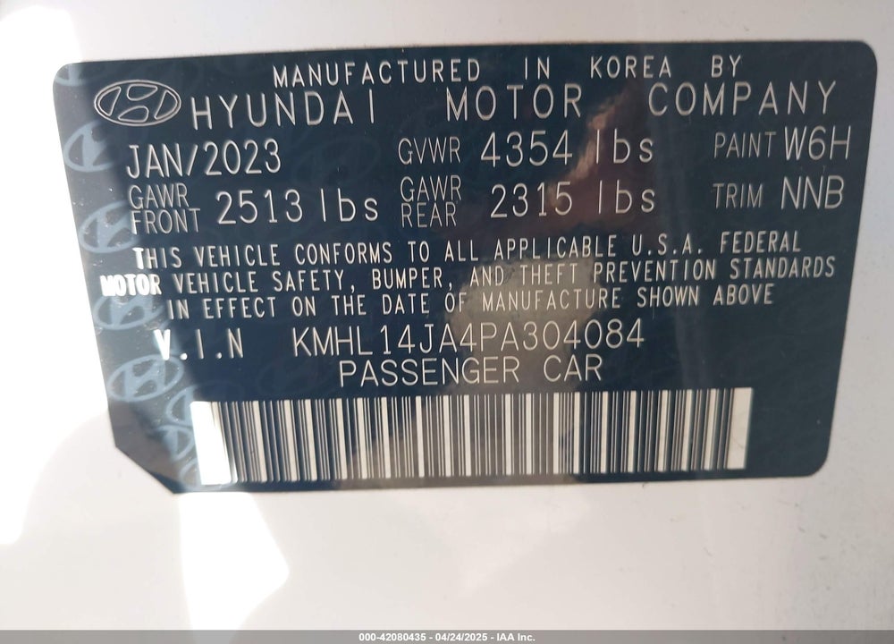 2023 HYUNDAI SONATA VIN: KMHL14JA4PA304084
