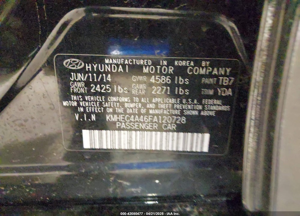 2015 HYUNDAI SONATA VIN: KMHEC4A46FA120728