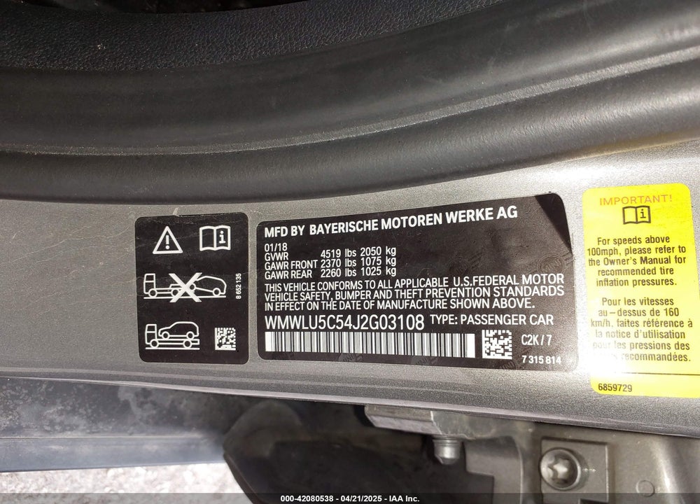 2018 MINI CLUBMAN VIN: WMWLU5C54J2G03108