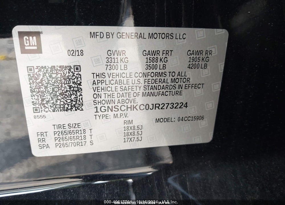 2018 CHEVROLET SUBURBAN LT VIN: 1GNSCHKC0JR273224