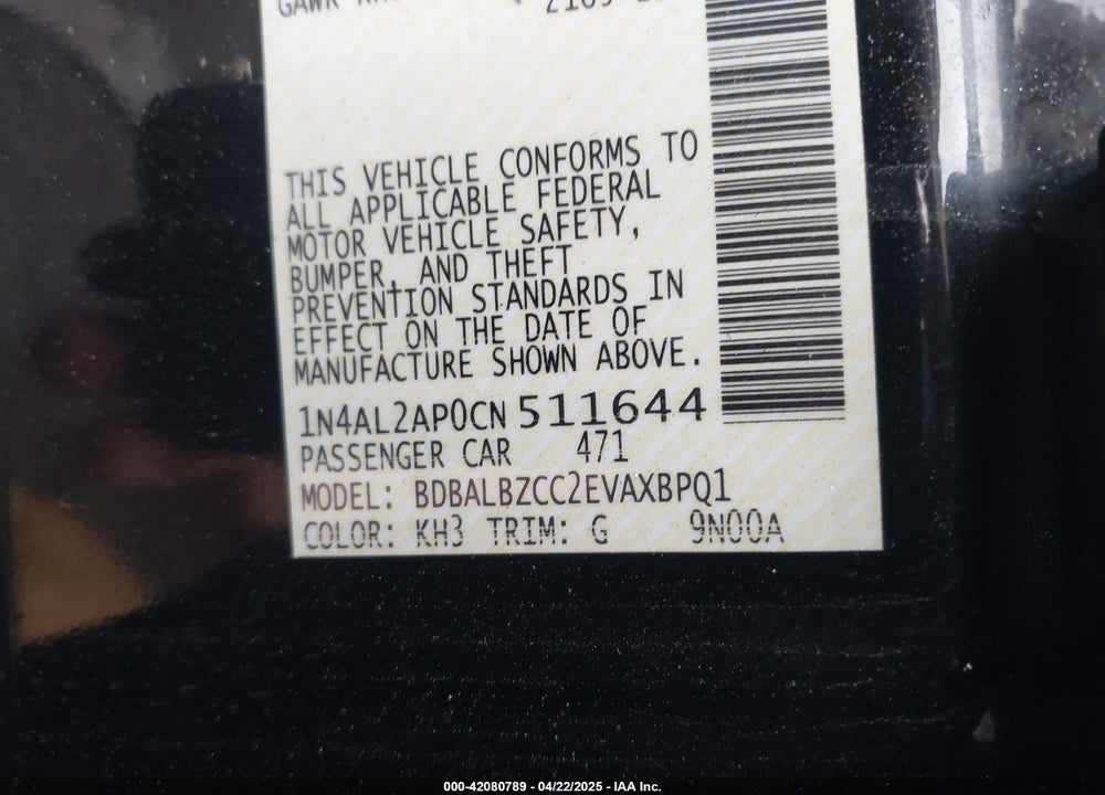 2012 NISSAN ALTIMA VIN: 1N4AL2AP0CN511644