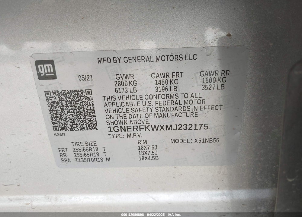 2021 CHEVROLET TRAVERSE FWD LS VIN: 1GNERFKWXMJ232175
