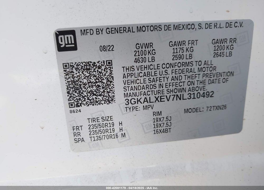 2022 GMC TERRAIN VIN: 3GKALXEV7NL310492