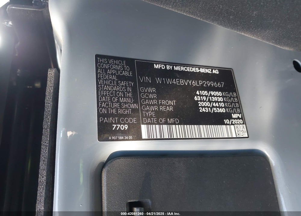 2020 MERCEDES-BENZ SPRINTER 2500 VIN: W1W4EBVY6LP299667