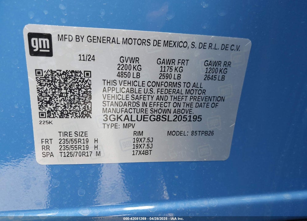 2025 GMC TERRAIN VIN: 3GKALUEG8SL205195