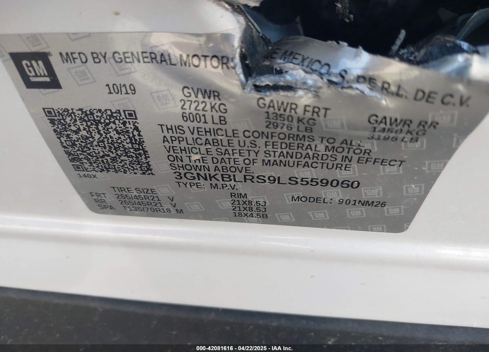 2020 CHEVROLET BLAZER AWD PREMIER VIN: 3GNKBLRS9LS559060