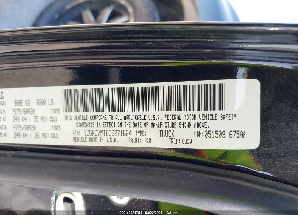 2012 RAM 1500 VIN: 1C6RD7MT8CS271624