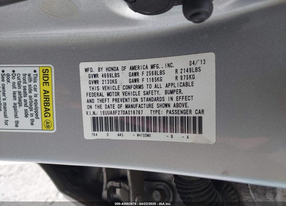 2013 ACURA TL VIN: 19UUA8F27DA016767