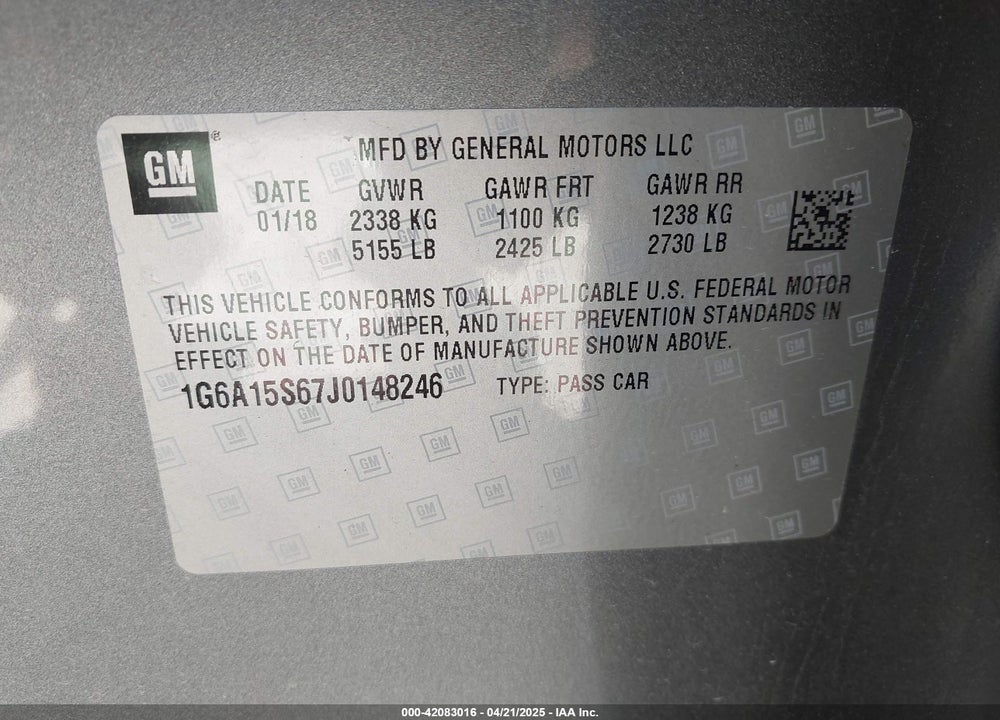 2018 CADILLAC CTS-V VIN: 1G6A15S67J0148246