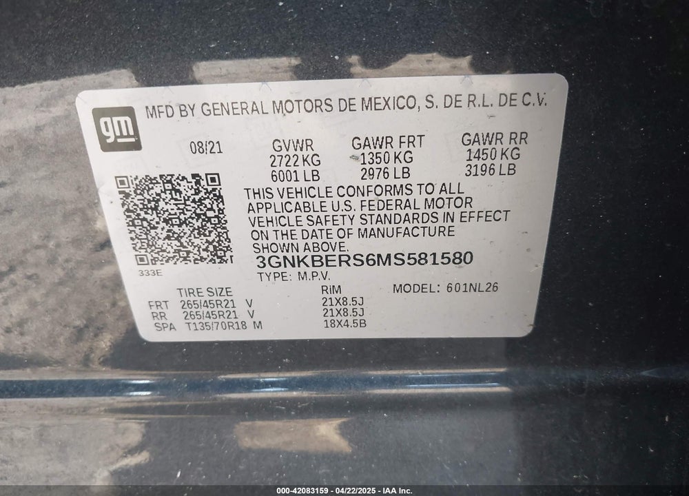 2021 CHEVROLET BLAZER VIN: 3GNKBERS6MS581580