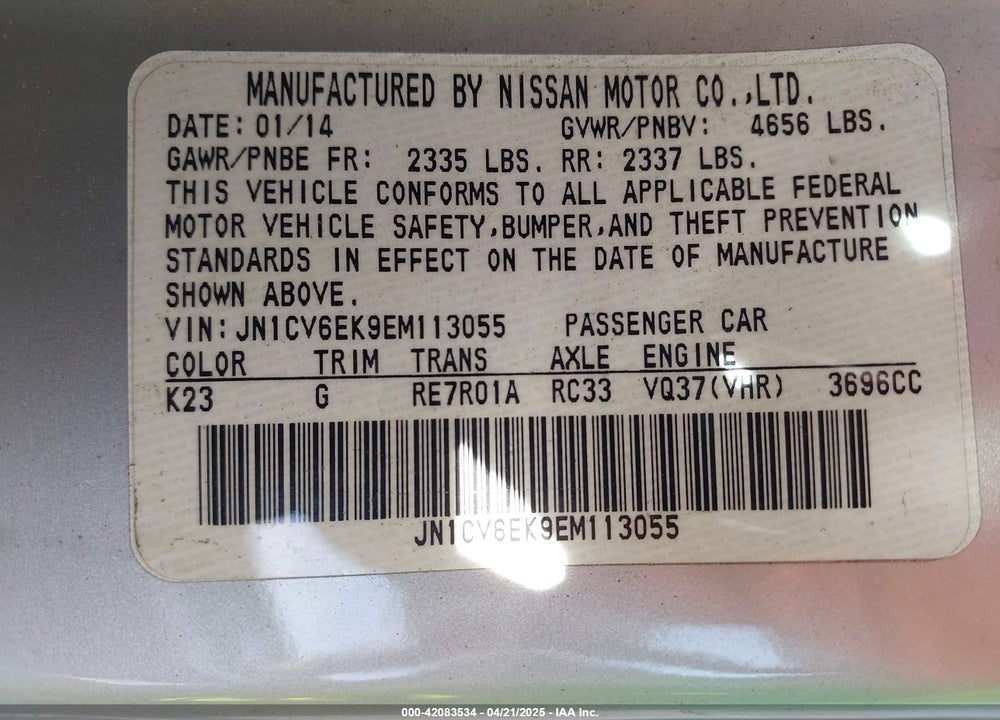 2014 INFINITI Q60 JOURNEY VIN: JN1CV6EK9EM113055