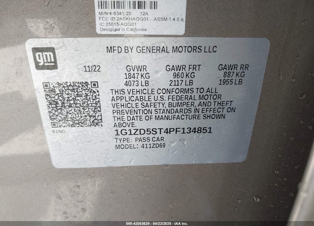 2023 CHEVROLET MALIBU VIN: 1G1ZD5ST4PF134851