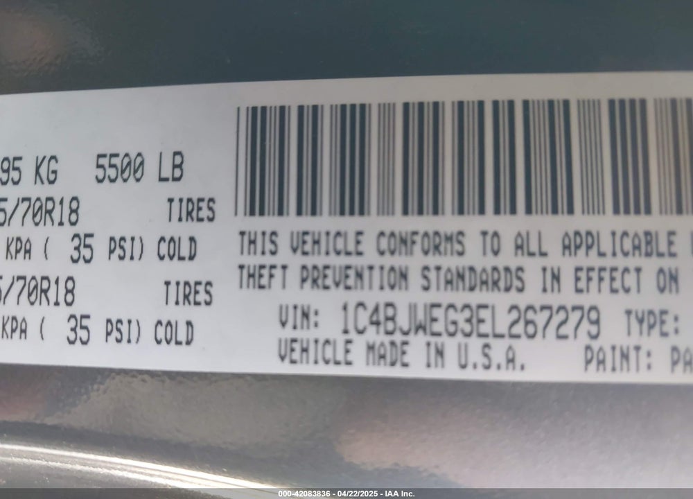 2014 JEEP WRANGLER UNLIMITED VIN: 1C4BJWEG3EL267279
