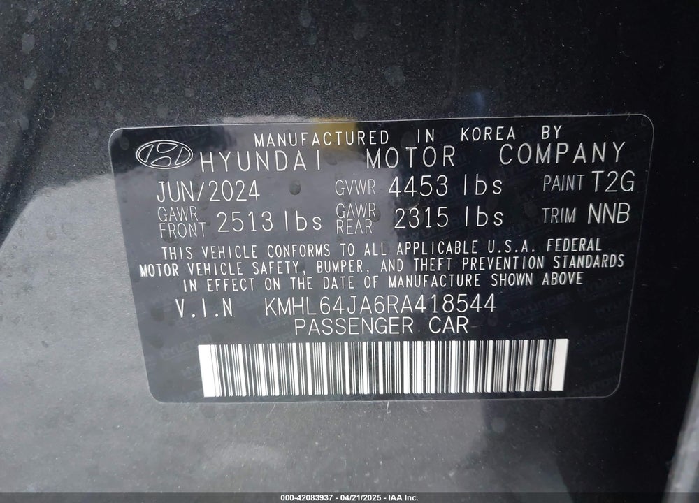 2024 HYUNDAI SONATA SEL VIN: KMHL64JA6RA418544
