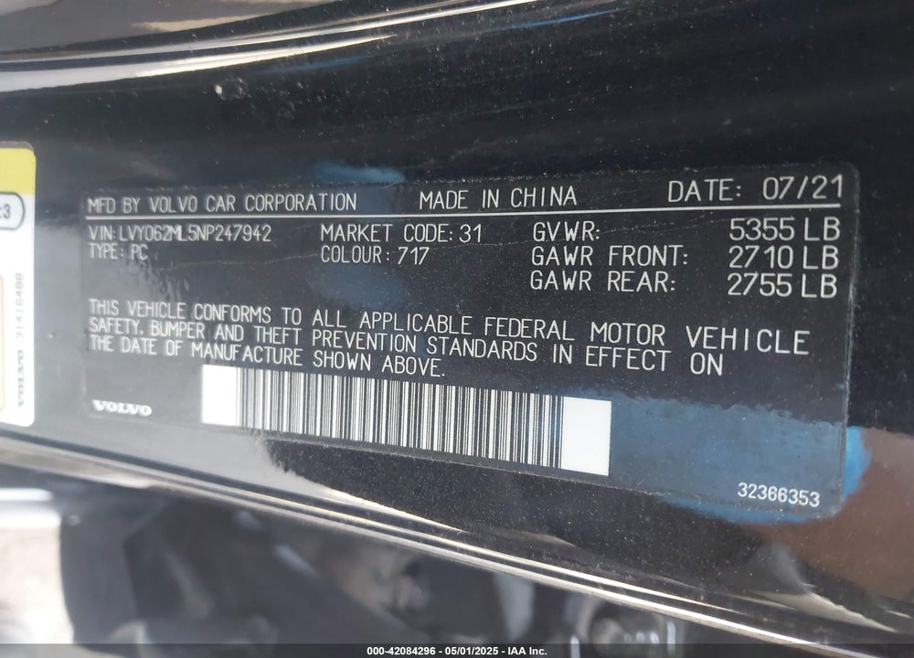 2022 VOLVO S90 VIN: LVY062ML5NP247942