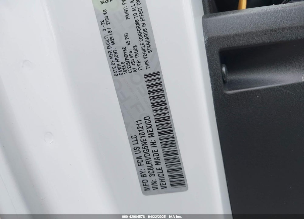 2023 RAM PROMASTER 2500 VIN: 3C6LRVDG5NE101211