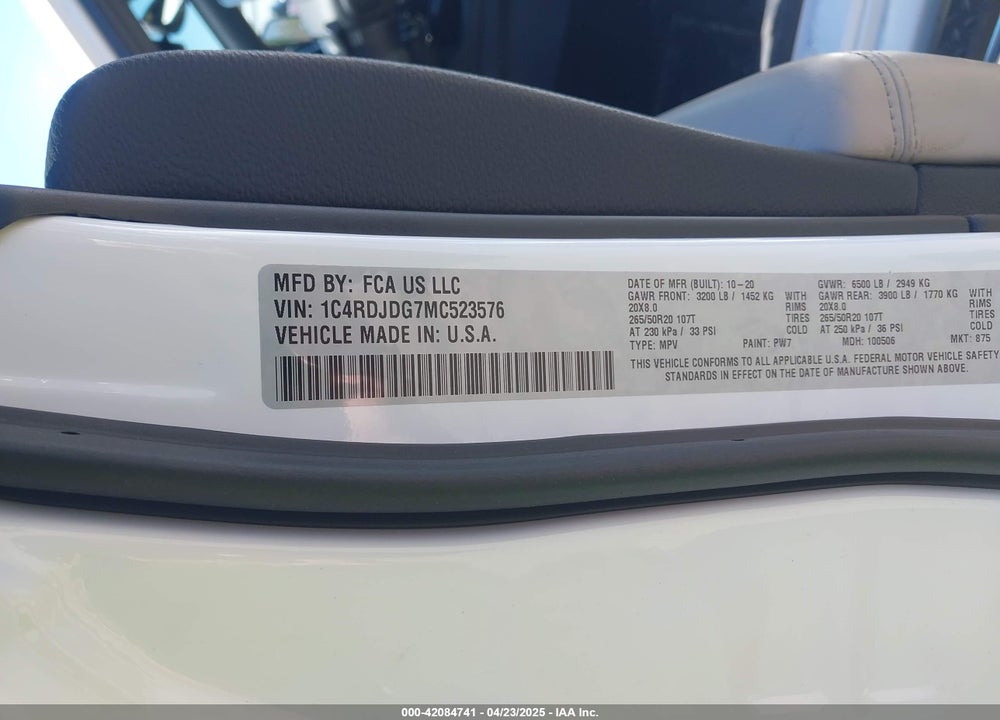 2021 DODGE DURANGO GT AWD VIN: 1C4RDJDG7MC523576