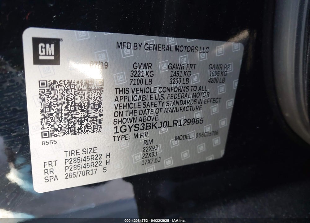 2020 CADILLAC ESCALADE 2WD LUXURY VIN: 1GYS3BKJ0LR129965