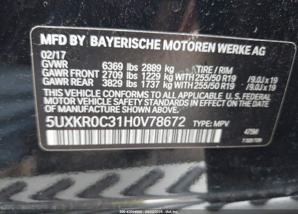 2017 BMW X5 VIN: 5UXKR0C31H0V78672