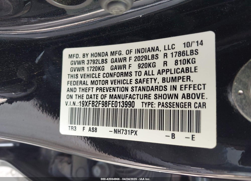 2015 HONDA CIVIC EX-L VIN: 19XFB2F98FE013990