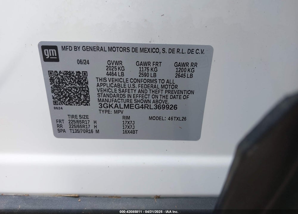 2024 GMC TERRAIN VIN: 3GKALMEG4RL369926