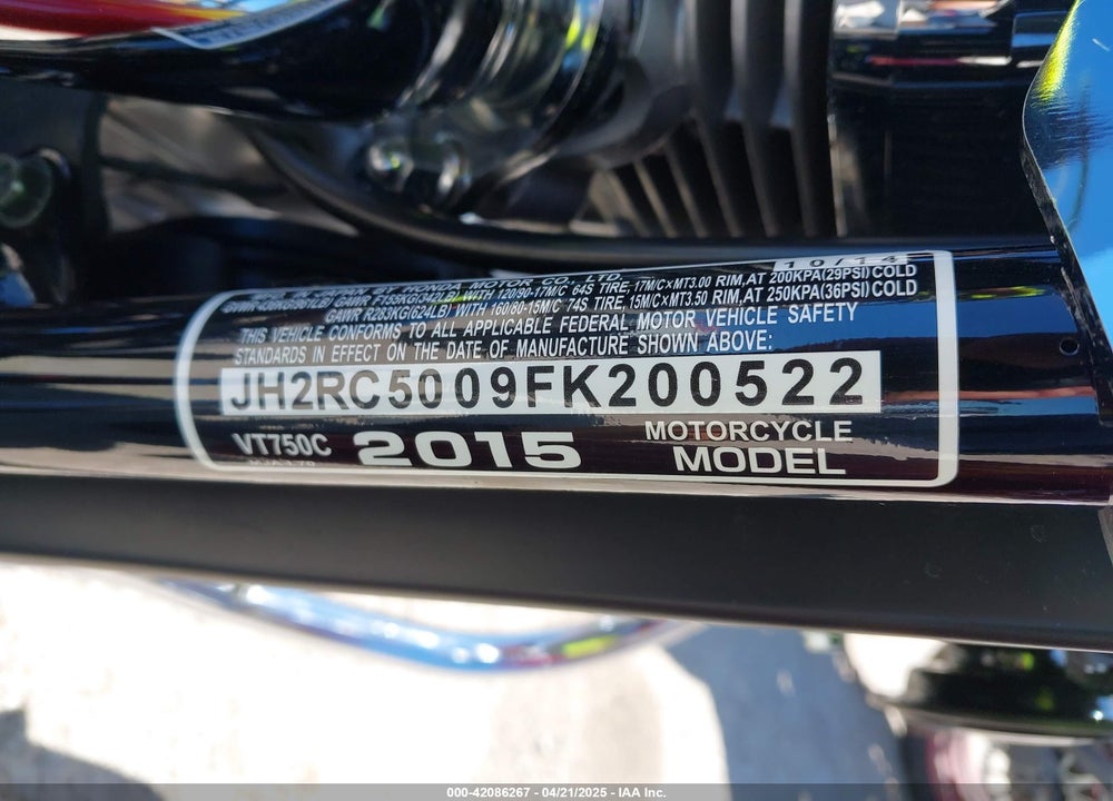 2015 HONDA VT750 C VIN: JH2RC5009FK200522