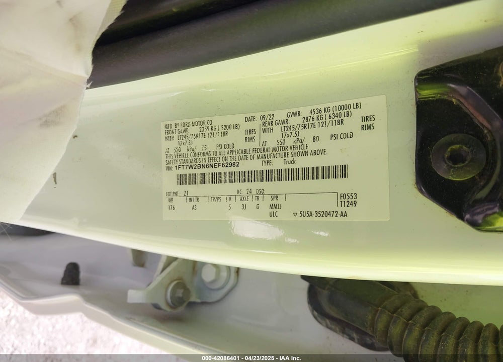 2022 FORD F-250 XL VIN: 1FT7W2BN6NEF62982