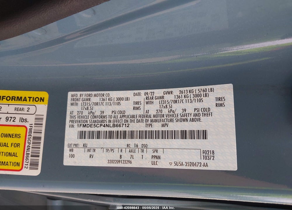 2022 FORD BRONCO OUTER BANKS VIN: 1FMDE5CP4NLB66712