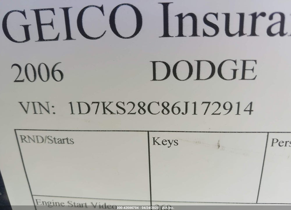 2006 DODGE RAM 2500 VIN: 1D7KS28C86J172914