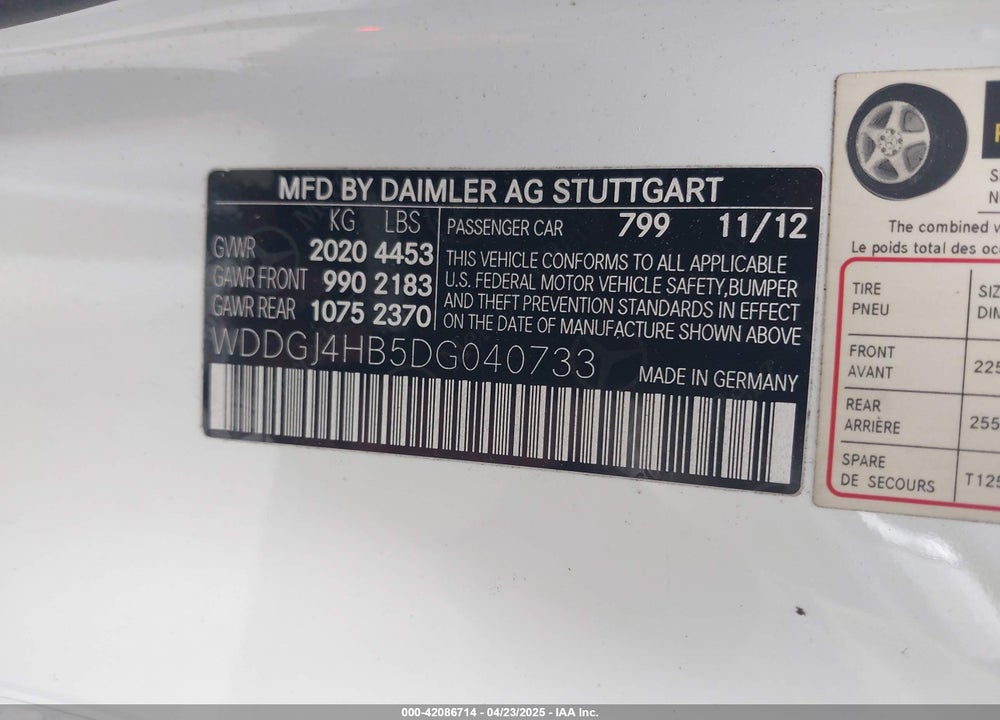 2013 MERCEDES-BENZ C CLASS VIN: WDDGJ4HB5DG040733