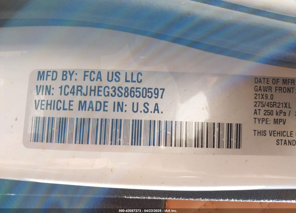 2025 JEEP GRAND CHEROKEE VIN: 1C4RJHEG3S8650597
