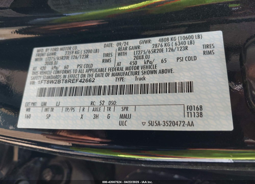 2024 FORD F-250 KING RANCH VIN: 1FT8W2BT8REF42662