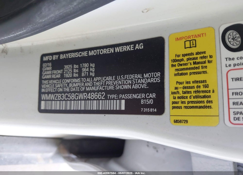 2016 MINI COUNTRYMAN VIN: WMWZB3C58GWR48662