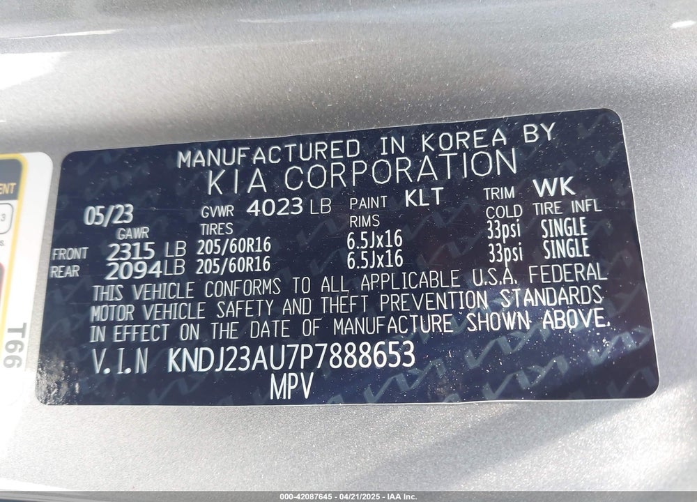 2023 KIA SOUL LX VIN: KNDJ23AU7P7888653