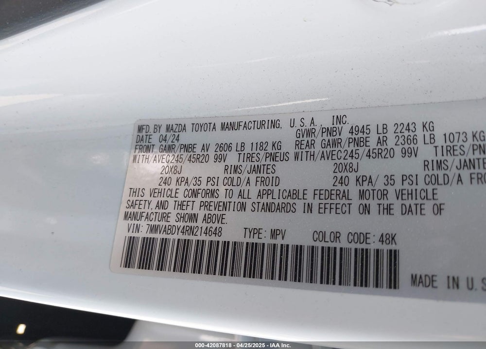 2024 MAZDA CX-50 2.5 TURBO PREMIUM VIN: 7MMVABDY4RN214648