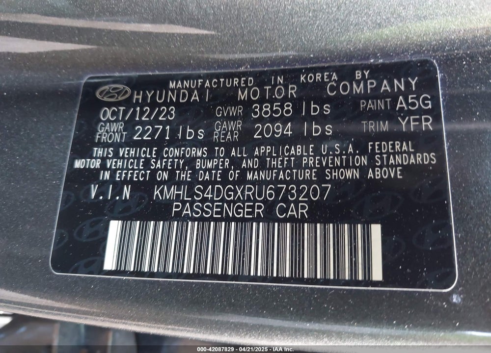 2024 HYUNDAI ELANTRA VIN: KMHLS4DGXRU673207