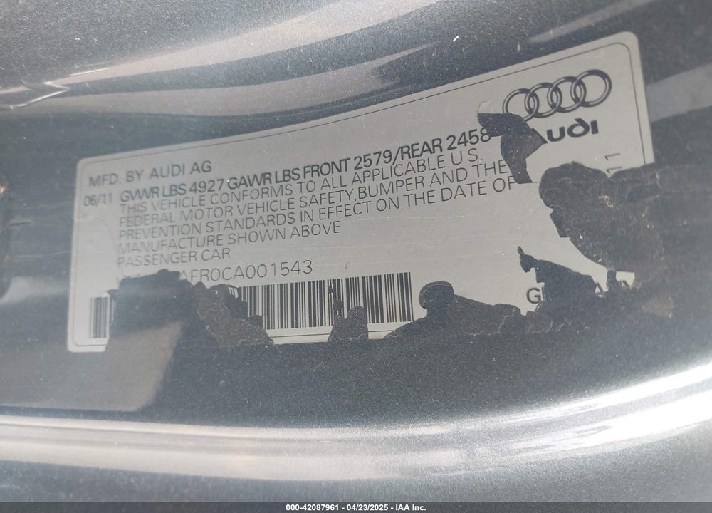 2012 AUDI S5 4.2 PREMIUM PLUS VIN: WAUCVAFR0CA001543