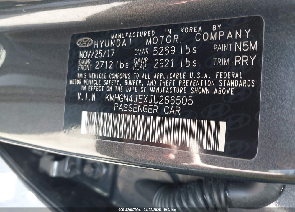 2018 GENESIS G80 3.8 VIN: KMHGN4JEXJU266505
